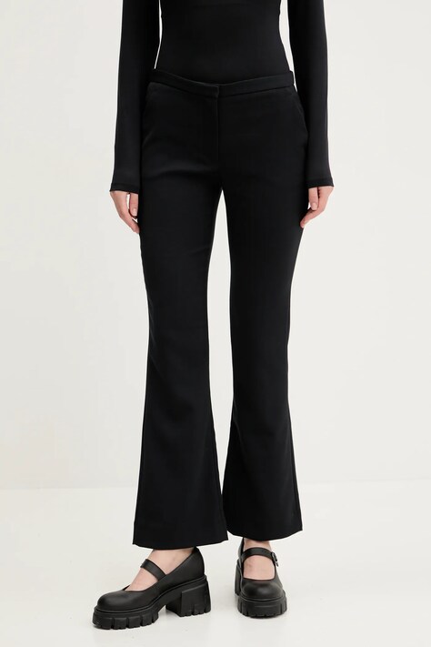 Abercrombie & Fitch pantaloni femei, culoarea negru, drept, medium waist, KI156-5434