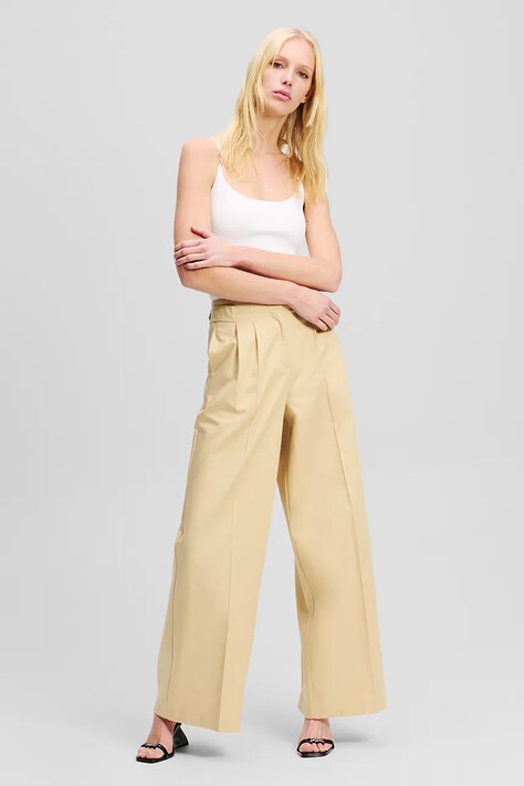 Karl Lagerfeld pantaloni femei, culoarea bej, lat, high waist, A2W10014