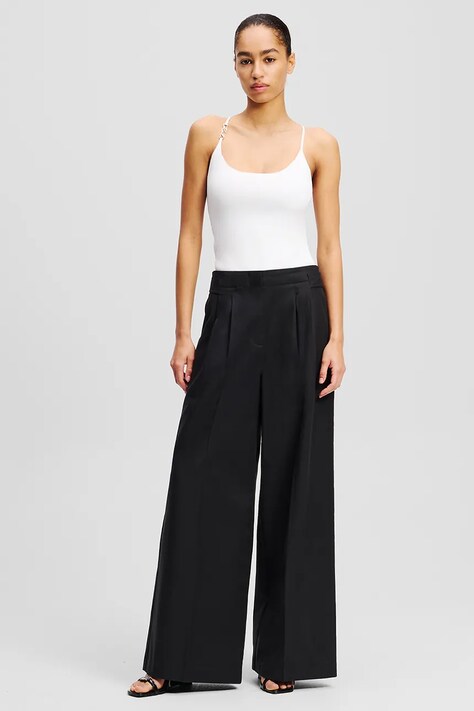 Karl Lagerfeld pantaloni femei, culoarea negru, lat, high waist, A2W10014
