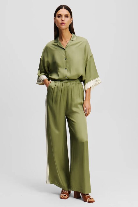 Karl Lagerfeld pantaloni femei, culoarea verde, lat, high waist, A2W10118