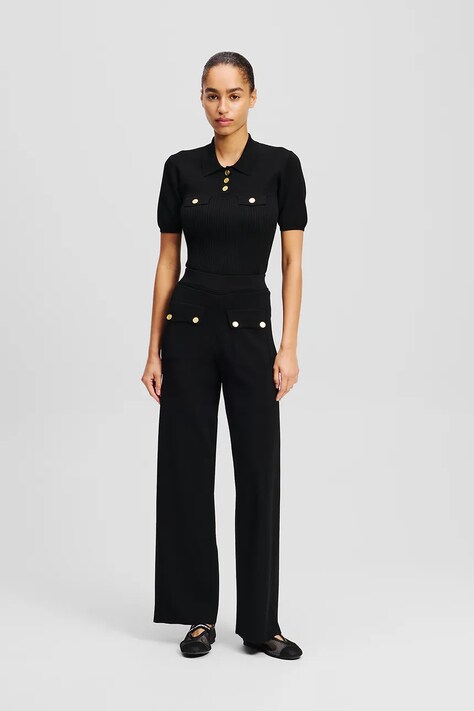 Karl Lagerfeld pantaloni femei, culoarea negru, drept, high waist, A2W10146