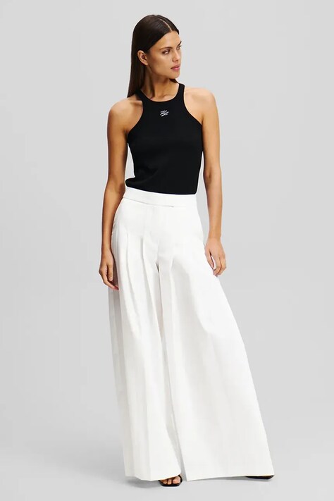 Karl Lagerfeld pantaloni femei, culoarea alb, lat, medium waist, A2W10106