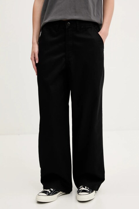 Vans pantaloni culoarea negru, lat, high waist, VN000HGKBLK1