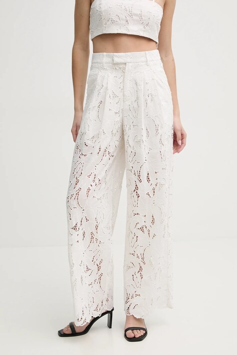 ISABELLE BLANCHE pantaloni femei, culoarea alb, lat, high waist, IS25SS-P136-T020