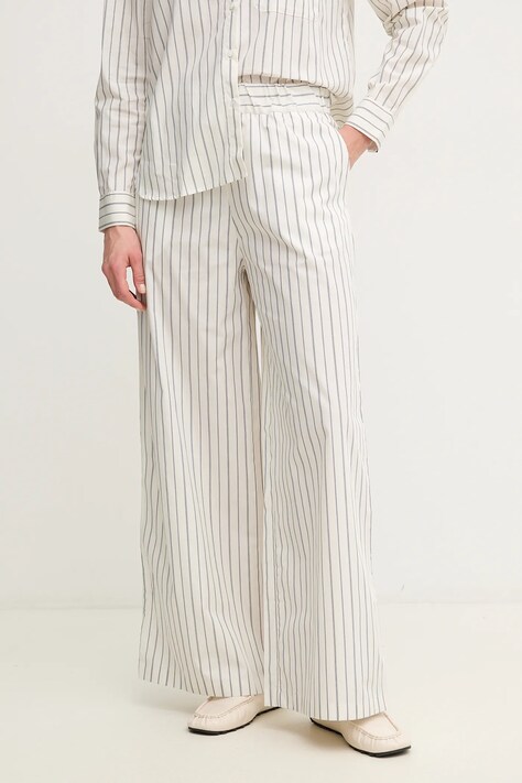 MAX&Co. pantaloni de bumbac femei, culoarea alb, lat, high waist, 2516131094200