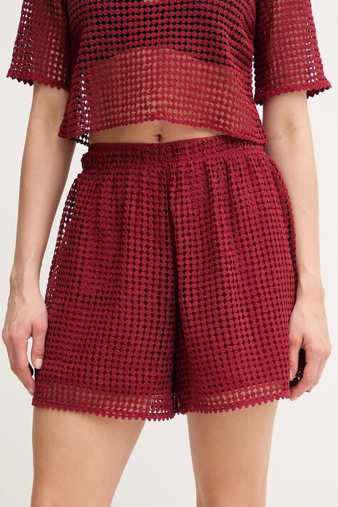 MAX&Co. pantaloni scurți femei, culoarea bordo, uni, high waist, 2516781024200