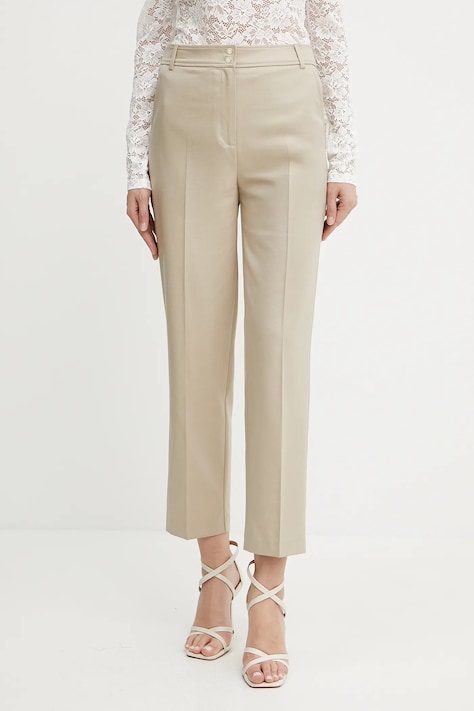 Morgan pantaloni PLUX.F culoarea bej, drept, high waist, PLUX.F