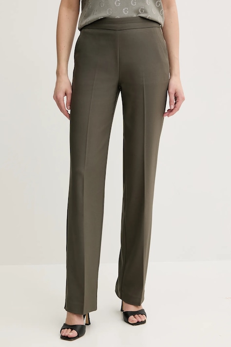Kalhoty Morgan PLODI.F dámské, zelená barva, přiléhavé, medium waist, PLODI.F