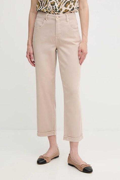 Marc Aurel spodnie damskie kolor beżowy proste high waist 1791-2309-93420