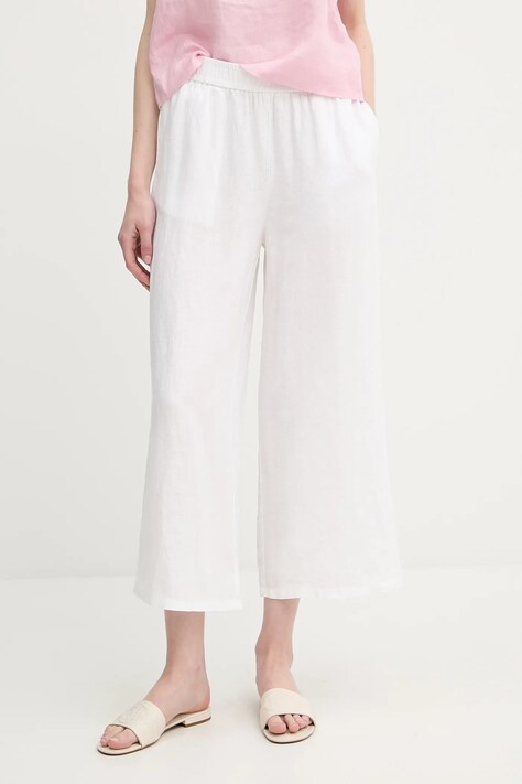 United Colors of Benetton pantaloni din in culoarea alb, drept, high waist, 4AGHDF09G