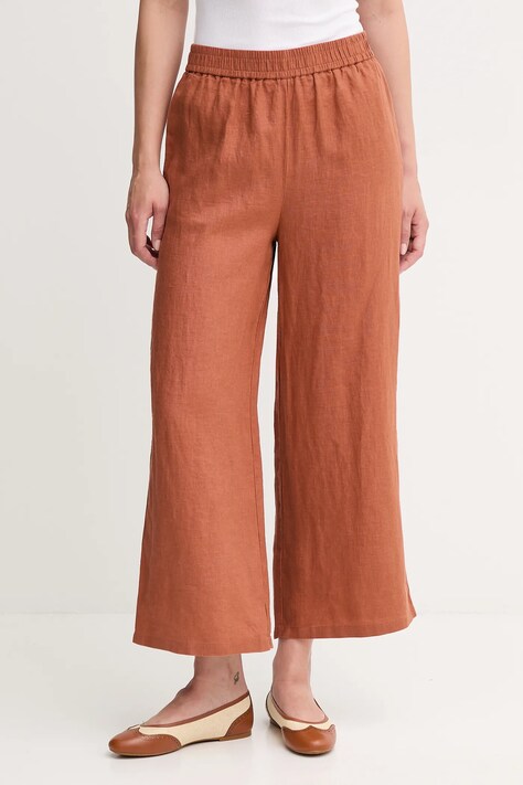 United Colors of Benetton pantaloni din in culoarea maro, drept, high waist, 4AGHDF09G