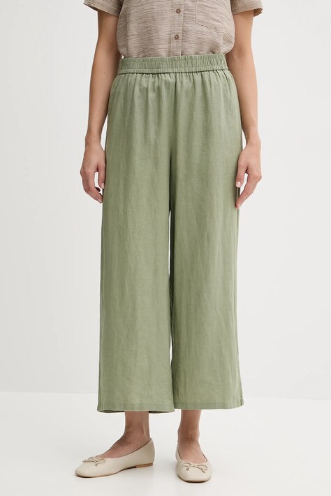 Lněné kalhoty United Colors of Benetton dámské, zelená barva, high waist, 4AGHDF09G