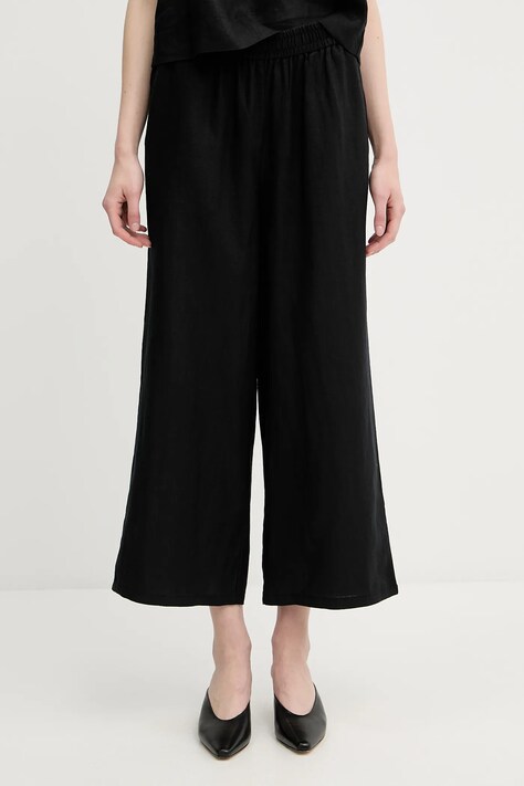 Lněné kalhoty United Colors of Benetton dámské, černá barva, high waist, 4AGHDF09G