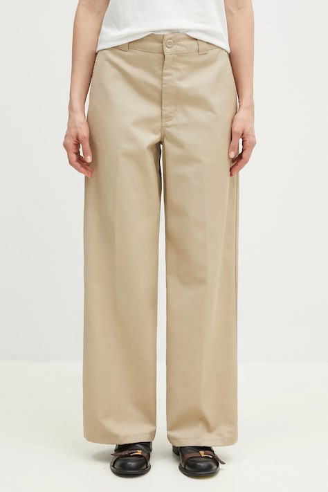 Панталон Carhartt WIP Craft Pant в бежово с широка каройка, с висока талия I032441