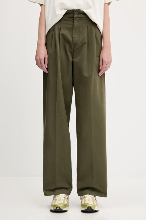 Βαμβακερό παντελόνι Carhartt WIP Leola Pant χρώμα: πράσινο, I033147