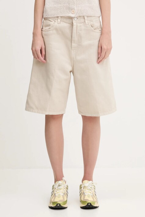 Carhartt WIP szorty bawełniane Brandon Short damskie kolor beżowy gładkie high waist I034839