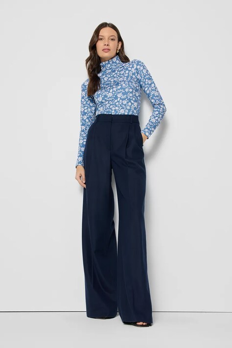 Kalhoty Bizuu REBE dámské, tmavomodrá barva, široké, high waist, REBE