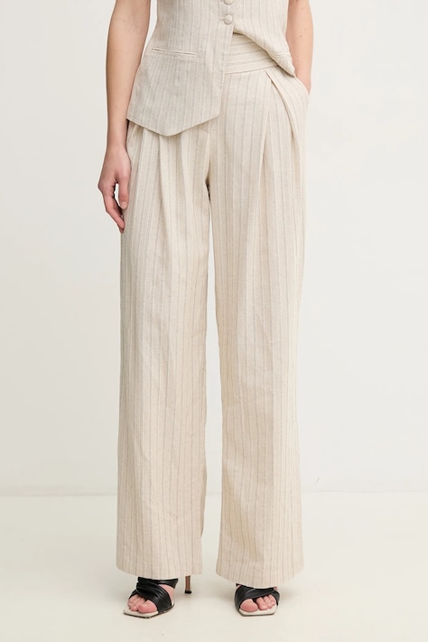 Kalhoty s příměsí lnu Hoss Intropia béžová barva, high waist, 6549013