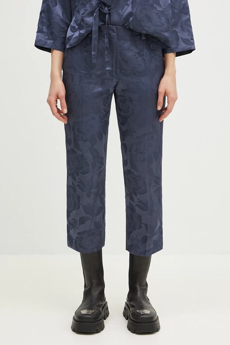 Kenzo linen blend trousers women's blue color FF52PA0939JG.67
