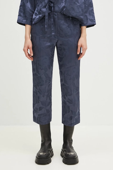 Kalhoty s příměsí lnu Kenzo modrá barva, medium waist, FF52PA0939JG.67