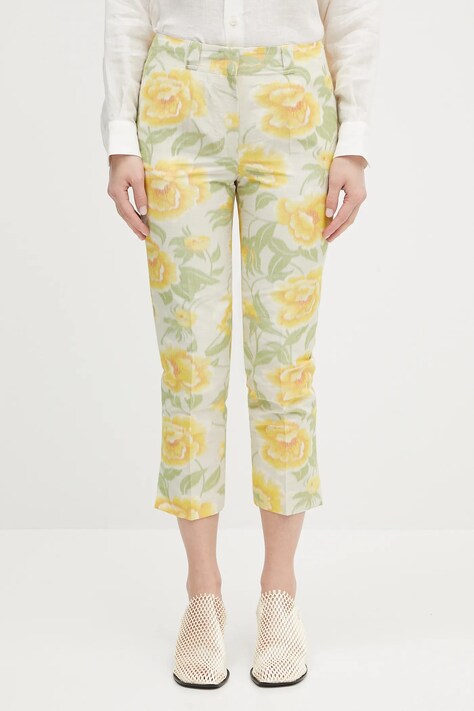 Kalhoty Kenzo dámské, žlutá barva, high waist, FF52PA0939O1.01
