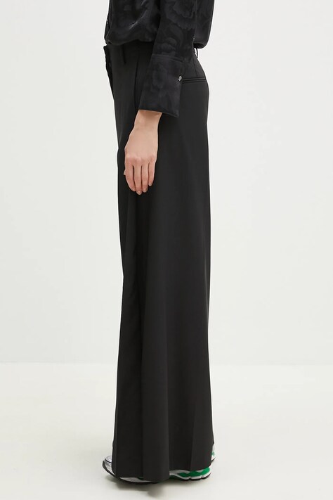 Kenzo spodnie wełniane damskie kolor czarny szerokie high waist FF52PA0999RA.99