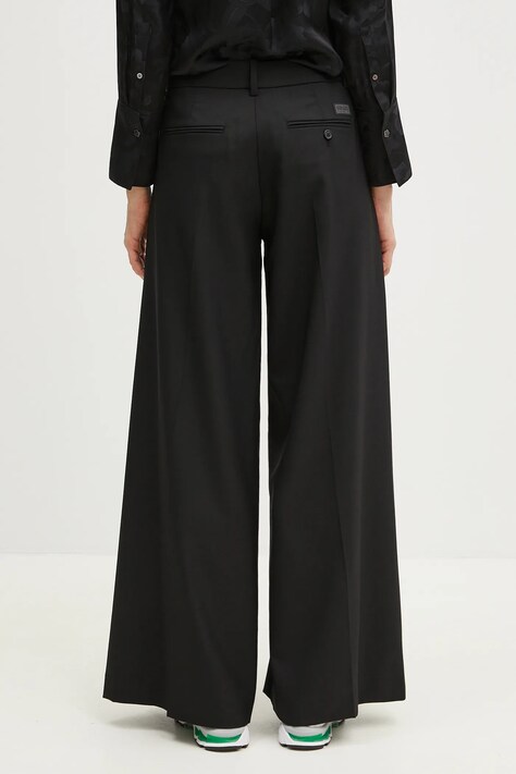 Kenzo spodnie wełniane damskie kolor czarny szerokie high waist FF52PA0999RA.99