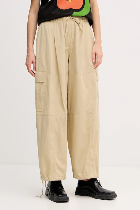 Kalhoty Kenzo dámské, béžová barva, široké, high waist, FF52PA1059FI.11