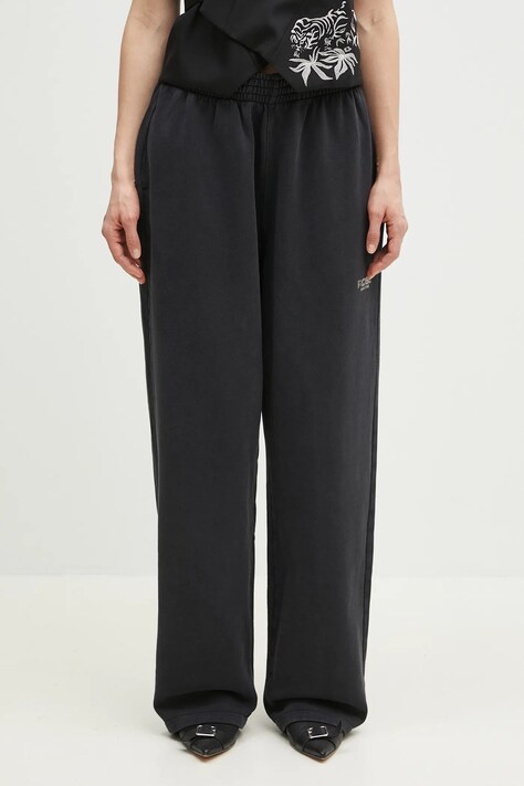 Martine Rose pantaloni de trening din bumbac Wide Leg femei, culoarea negru, cu imprimeu, 606JS02002C