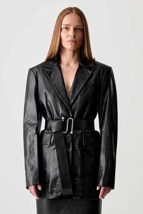 Sportmax однобортний піджак шкіряний жіночий чорний