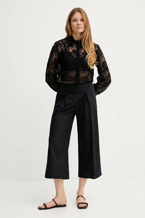Ermanno Scervino pantaloni de bumbac culoarea negru, lat, high waist, D464P610OVZ