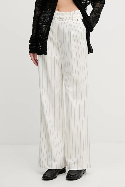 Pedro del Hierro pantaloni din amestec de in culoarea bej, lat, high waist, 7609760