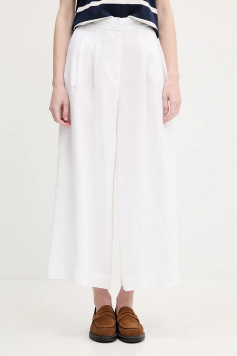 Pedro del Hierro pantaloni din in culoarea alb, lat, high waist, 7609786