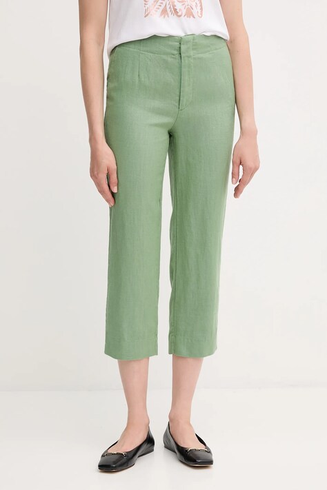 Pedro del Hierro spodnie lniane damskie kolor zielony proste high waist 7609781