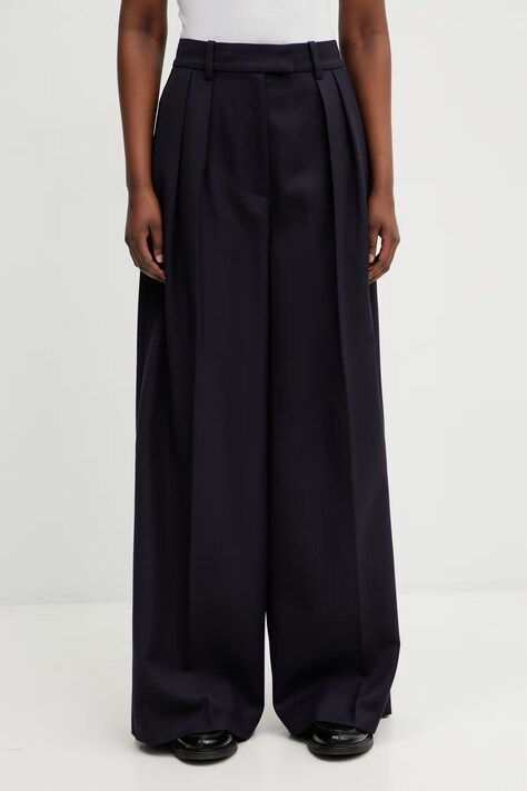 Anine Bing Lou Trouser spodnie z dodatkiem wełny damskie granatowe high waist A.03.10389