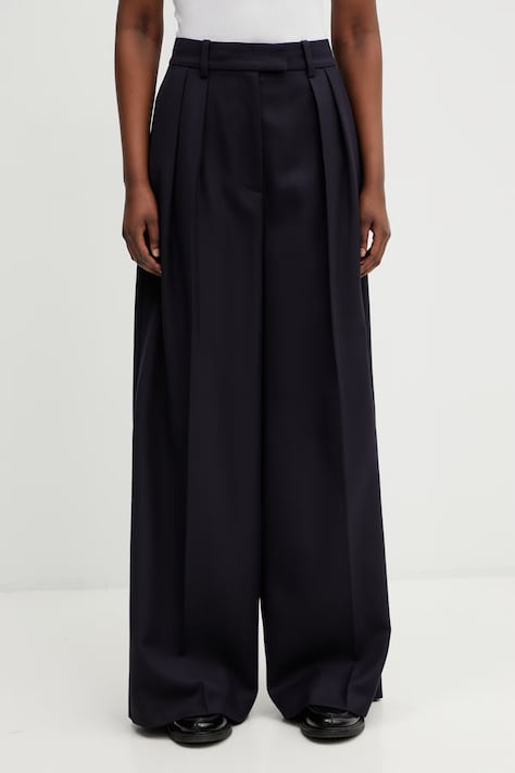 Anine Bing Lou Trouser spodnie z dodatkiem wełny damskie granatowe high waist A.03.10389