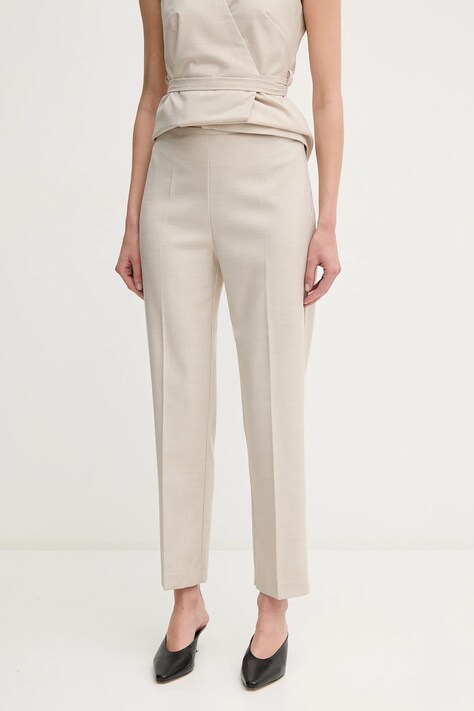 Sandro Ferrone pantaloni femei, culoarea bej, mulata, high waist, S23XBEBERILLIO