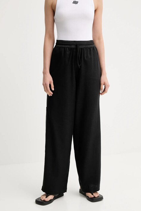 Kalhoty MMC STUDIO dámské, černá barva, high waist, LINEN