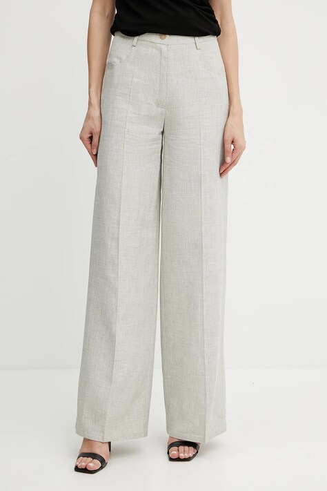 Forte Forte pantaloni din amestec de in culoarea bej, lat, high waist, 13819 my pants
