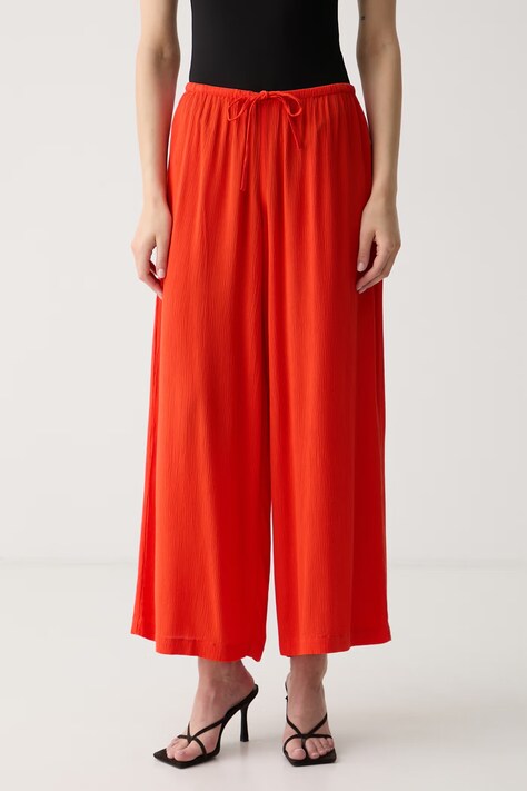 United Colors of Benetton spodnie wide leg damskie z wiskozy pomarańczowe high waist 4VW95F00C