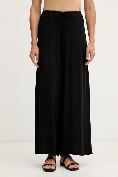 United Colors of Benetton wide leg hlače za žene od viskoze crne srednje visoki struk 4VW95F00C