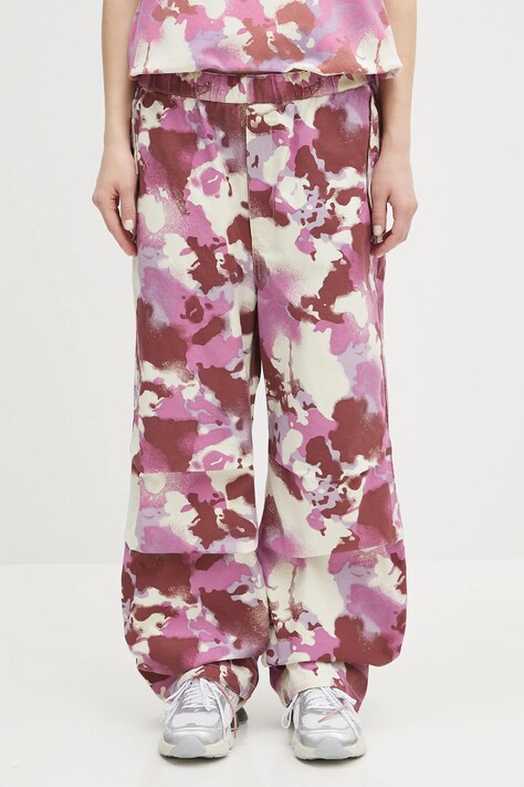 Bavlnené nohavice A Bathing Ape Map Camo Army ružová farba, široké, vysoký pás, 1L30252001