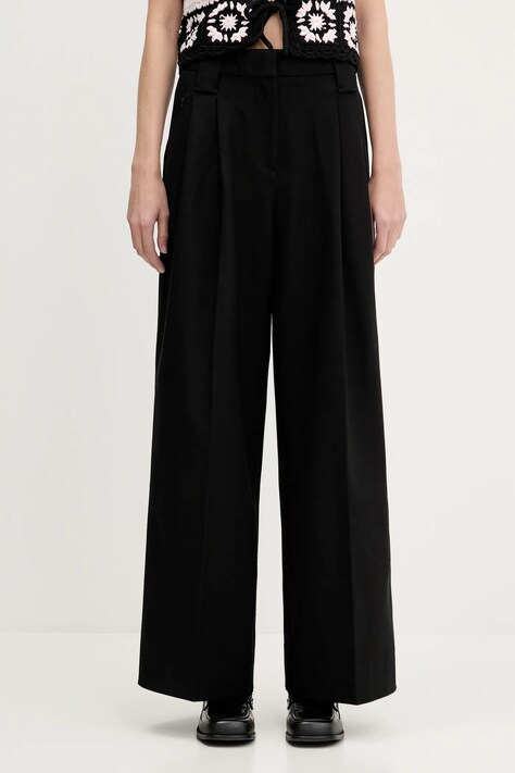 Брюки GANNI Heavy Cotton Tailoring Mid Waist цвет чёрный широкие высокая посадка W0246