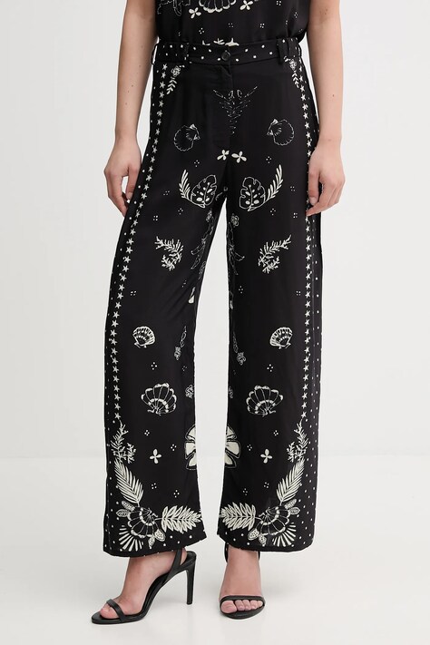 Sisley pantaloni culoarea negru, lat, high waist, 4YQZLF076