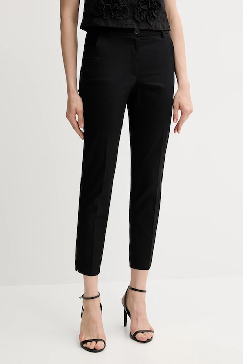 Sisley pantaloni culoarea negru, drept, high waist, 4VPHL5AH6