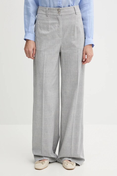 Kalhoty s příměsí lnu Sisley dámské, šedá barva, široké, high waist, 4X0KLF06W