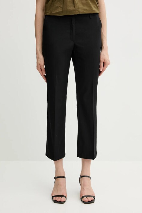 Sisley spodnie damskie kolor czarny fason cygaretki medium waist 4ENMLE02X