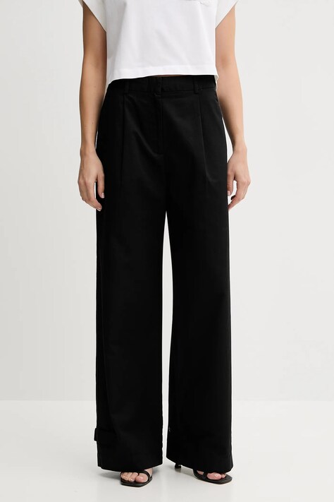 Sisley pantaloni din amestec de in culoarea negru, lat, high waist, 4W7HLF06X