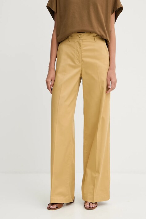 Kalhoty Sisley dámské, zelená barva, široké, high waist, 4ED4LE03G