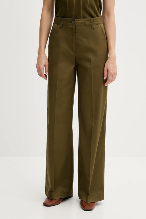 Kalhoty Sisley dámské, zelená barva, široké, high waist, 4ED4LE03G